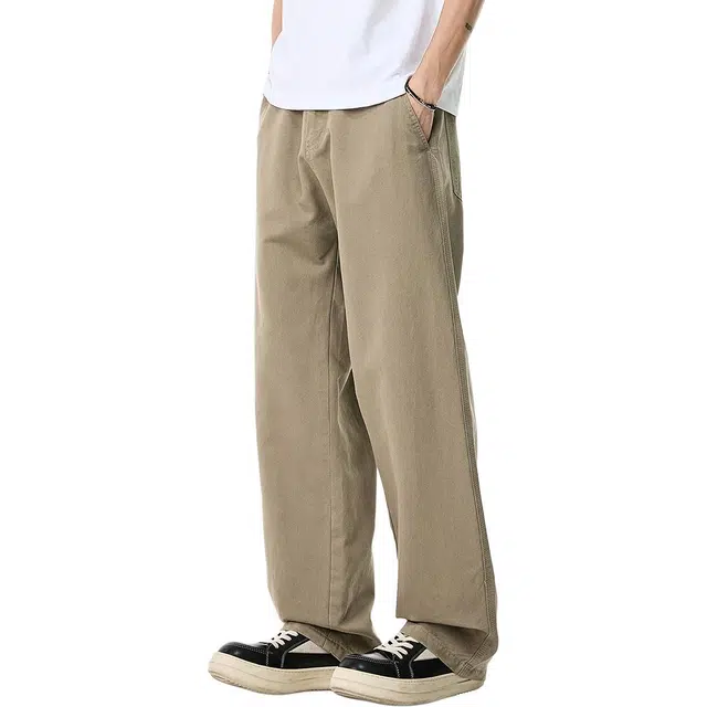 米素力 天丝卡其色夏天中腰长裤休闲裤 男款