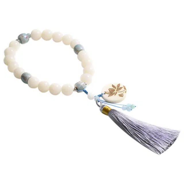 子婳 文玩挂件流苏盘玩念珠 手持佛珠复古设计好运连连饰品 白玉菩提 手串 女款