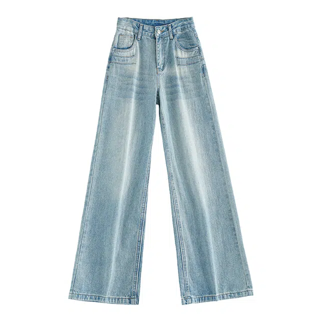 玫丝朵 夏季辣妹宽松阔腿高腰垂感显瘦直筒百搭牛仔裤 女款