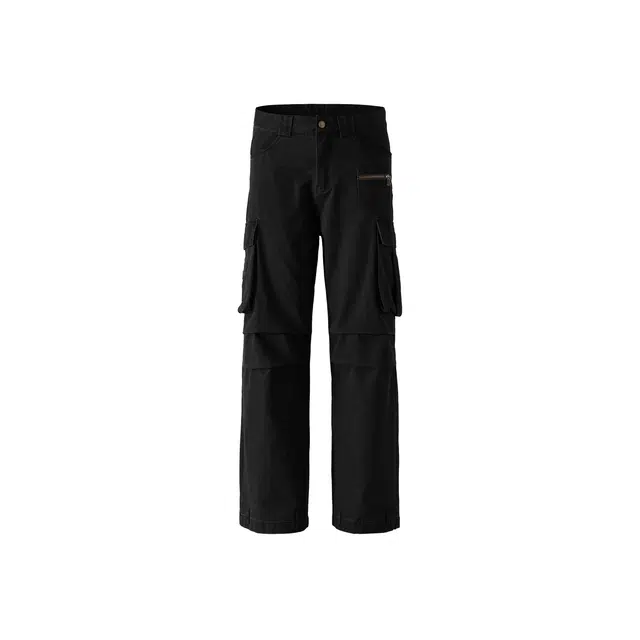 帝狼牛 简约纯色日常通勤宽松工装大口袋拖地潮流百搭纯棉休闲裤 男女同款