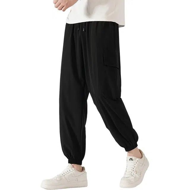 么宁  夏季薄款冰丝速干透气弹力九分裤宽松束脚舒适简约纯色百搭休闲裤 男女同款