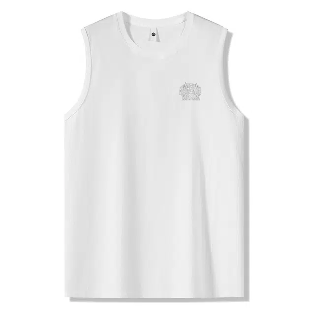 棉基因 夏季宽松圆领纯棉外穿打底衫篮球运动简约英文字母印花潮牌国潮肌肉跑步登山坎肩上衣无袖背心 男女同款