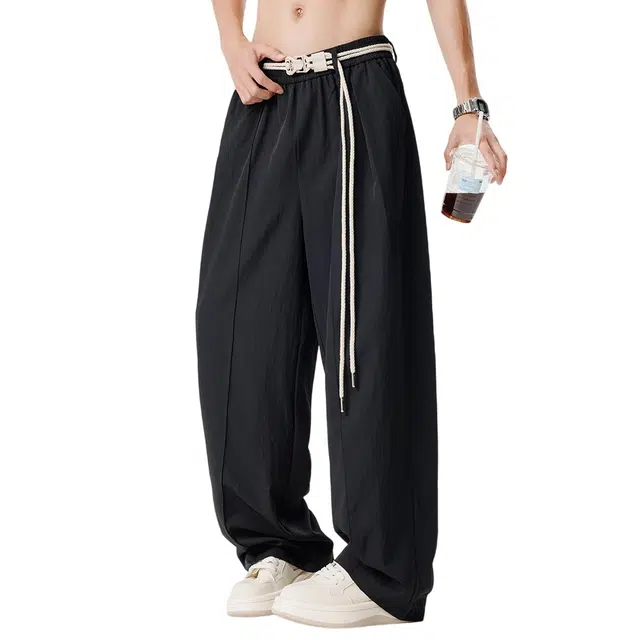 顶峰保罗 薄款潮流痞帅高级感阔腿裤冰丝垂感无性别主义卫裤时尚百搭设计感运动宽松潮牌休闲裤 男女同款