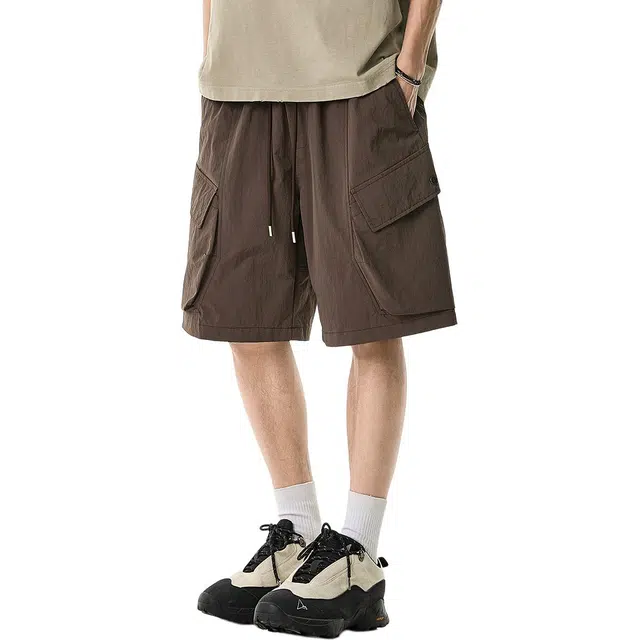 米素力 速干冰丝大码纯色中腰五分裤工装短裤 男款