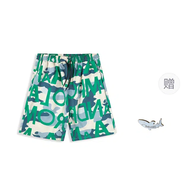 大白鲨 满印字母痞帅男凉感男青少年沙滩大裤衩系带五分休闲短裤 男女同款