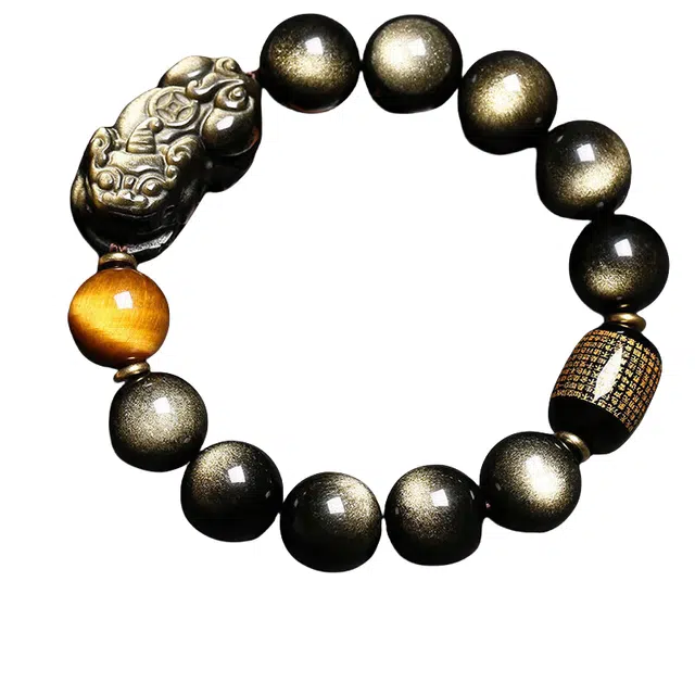 子婳 招财貔貅本命护身符转运珠复古国潮民族风 黑曜石 手串 男款