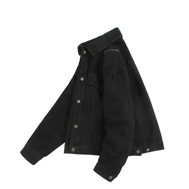 永言 牛仔外套黑白拼接设计感衣服情侣青少年拉链纯色刺绣上衣春夏夹克 男女同款