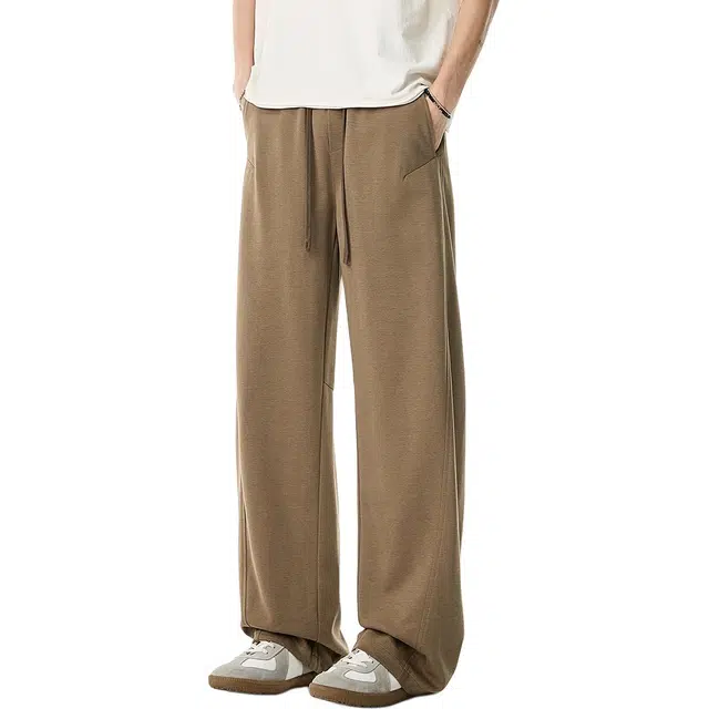 米素力 宽松慵懒风高级感纯色中腰长裤休闲裤 男款