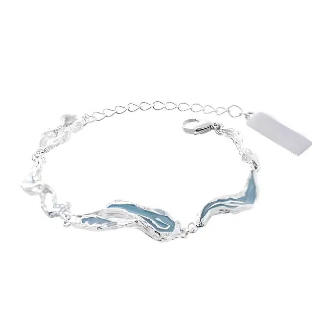 前方大荒野 湖泊拼接链冰川蓝精致甜美闪耀清冷感简约时尚小众设计轻奢高级感日常通勤百搭精致优雅迷人 合金 手链 女款