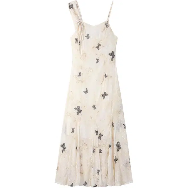 如续 法式复古蝴蝶印花女夏季薄款长袖开衫连衣裙 女款