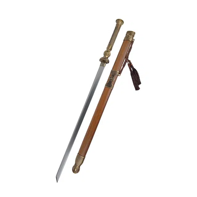 天子剑 金戈唐横刀鸡翅木鞘 百炼花纹钢刀身合金装饰刀剑 成品模型