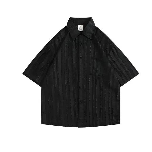 大格子与黑猫 冰丝提花夏季五分袖尖领（常规）宽松型衬衫 男款