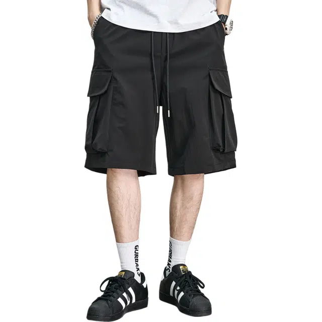 隐狼世家 美式痞帅薄款工装短裤男夏季宽松抽绳百搭中裤五分裤 男款