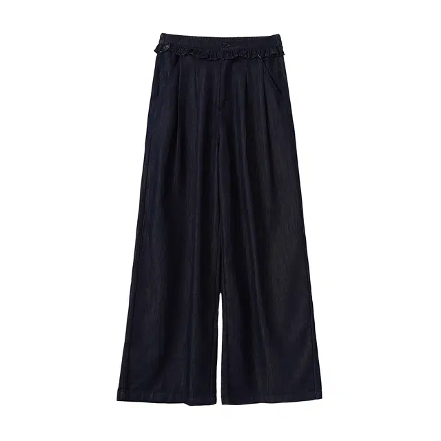 拾籍 花边拼接小众设计高腰宽松垂感阔腿裤女夏季气质百搭显瘦直筒拖地牛仔裤 女款