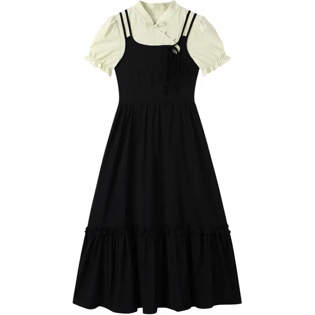 如续 双肩带系绑小众夏季层次花边显瘦连衣裙 女款