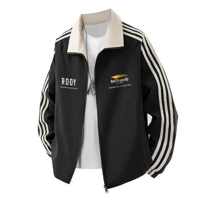 红蜻蜓 美式高街三条杠双面冲锋衣外套情侣款风衣休闲运动服夹克 男女同款