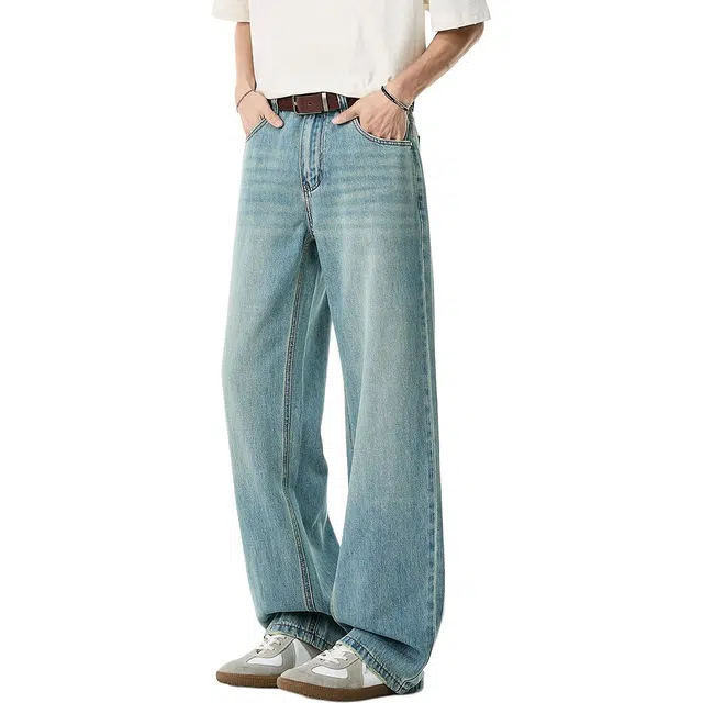 米素力 莱赛尔天丝宽松大码高腰长裤牛仔裤 男款