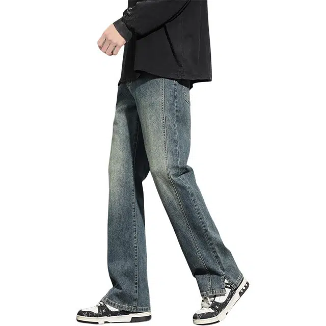 么宁 美式复古微喇阔腿裤潮流时尚简约百搭舒适透气个性痞帅牛仔裤 男女同款