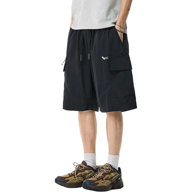 米素力 冰丝夏季薄款纯色休闲裤中腰工装短裤 男款