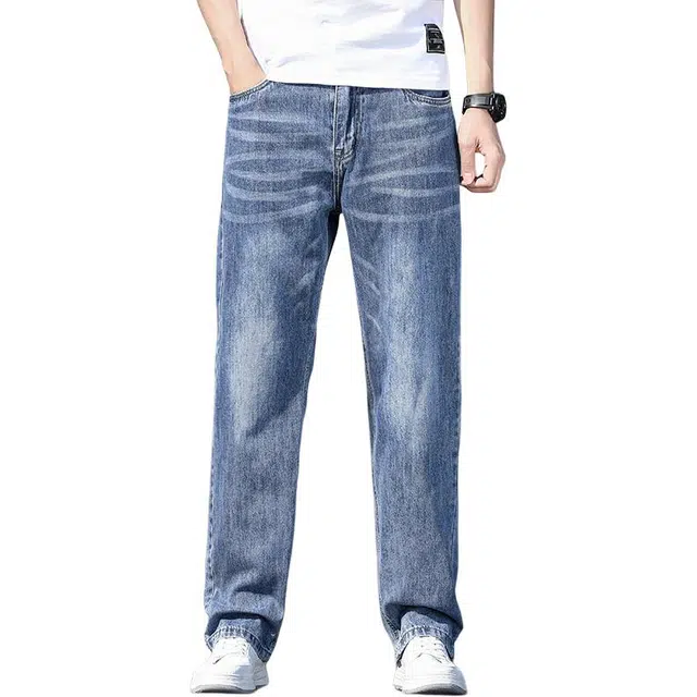 尘映 美式潮牌轻奢修身百搭直筒裤夏季高端阔腿大码弹力中年休闲牛仔裤 男款