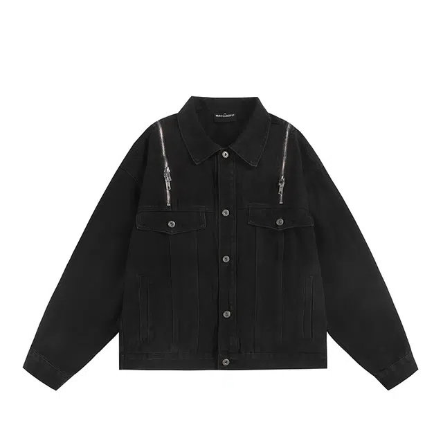 永言 牛仔外套黑白拼接设计感衣服情侣青少年拉链纯色刺绣上衣春夏夹克 男女同款