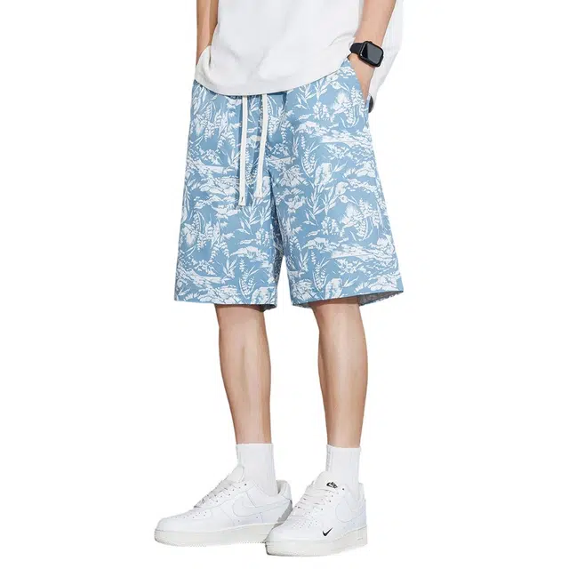 顶峰保罗 沙滩裤胖子碎花宽松潮牌痞帅加肥加大码度假无性别主义五分裤时尚百搭设计感休闲短裤 男女同款