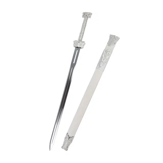 天子剑 凌渊剑 高锰钢镂空剑身绸缎包木鞘合金长宝剑未开刃 成品模型