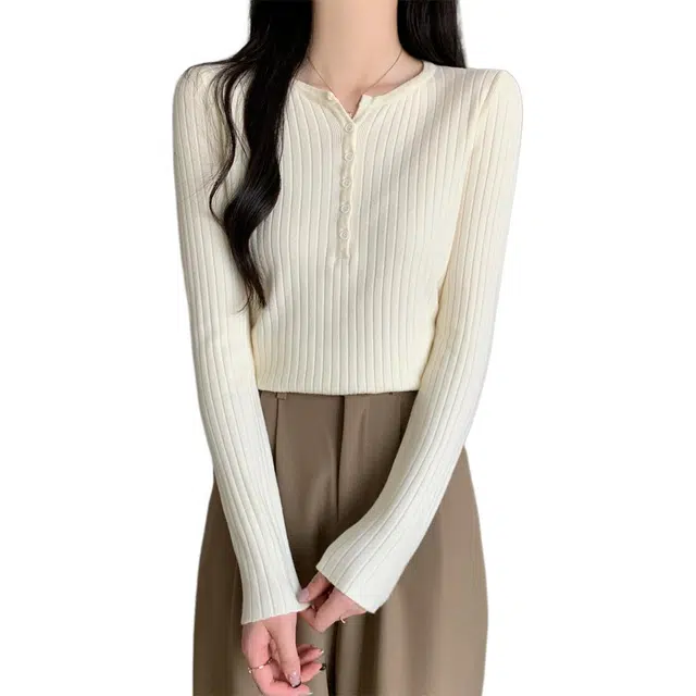 思蓓儿 韩版修身纯色纽扣设计感气质内搭针织衫 女款