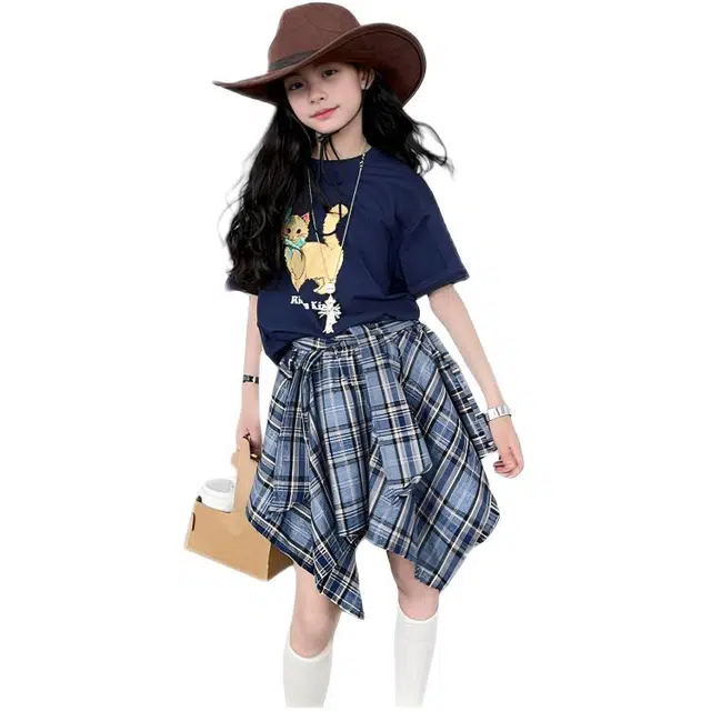天才小熊休闲运动套装 女童夏季大童潮牌小孩衣服 小女孩短袖洋气时髦 漂亮 甜美