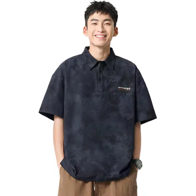 米素力 冰丝高级感半袖字母落肩袖短袖翻领标准衬衫 男款