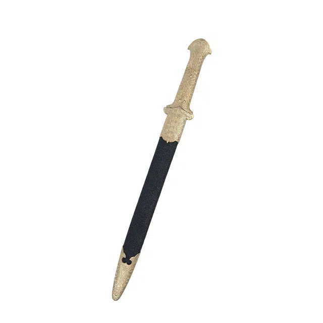 天子剑 乾坤短剑 黄铜手柄装饰珍珠鱼皮外鞘 龙泉乌兹钢烧刃小宝剑未开刃 成品模型