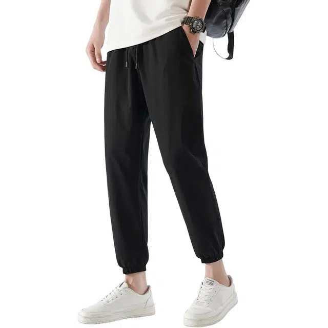 么宁 夏季薄款冰丝速干宽松束脚裤舒适透气简约百搭垂感九分休闲裤 男女同款