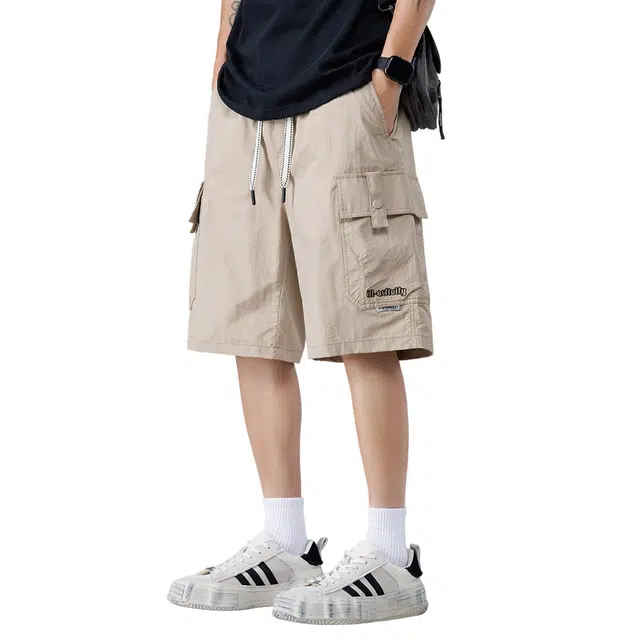 顶峰保罗 薄款沙滩马裤冰丝宽松大码中裤运动工装无性别主义五分裤子时尚百搭设计感潮流痞帅多口袋休闲短裤 男女同款