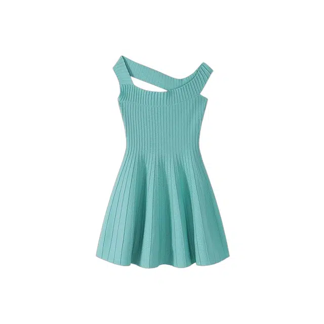 敲模女孩 法式纯欲风高级感气质斜肩修身辣妹包臀无袖连衣裙 女款