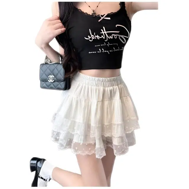 天才小熊 女装纯欲风设计感蕾丝蛋糕裙半身裙休闲短裙 女款