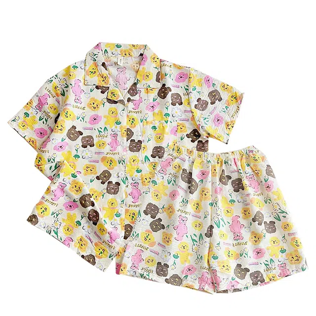 俏韵 翻领卡通夏季云朵棉舒适甜美短袖短裤薄款家居服可外穿睡衣套装 女款