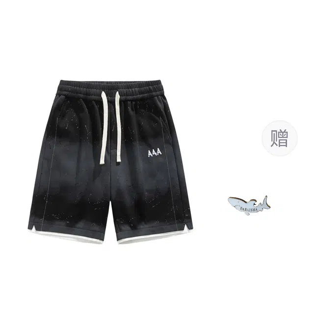大白鲨 夏季高级感泼墨印花男士潮牌痞帅五分裤百搭宽松中裤休闲短裤 男款
