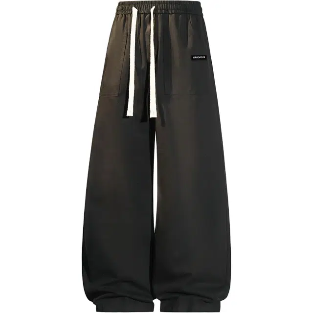 快鱼 学院风裤子直筒阔腿裤松紧腰纯棉工装慵懒轻熟大口袋设计感显瘦宽松挺括机能基础款通勤百搭休闲裤 男女同款