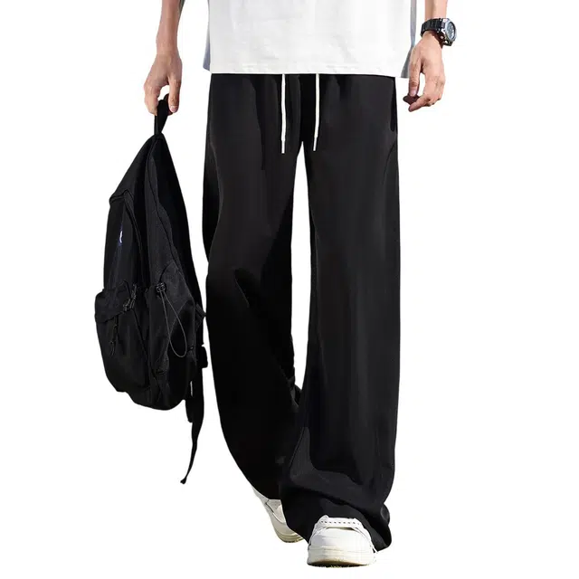 顶峰保罗 冰丝网眼透气纯色薄款无性别主义垂感阔腿长裤弹力户外健身运动百搭抽绳显高直筒宽松休闲裤 男女同款