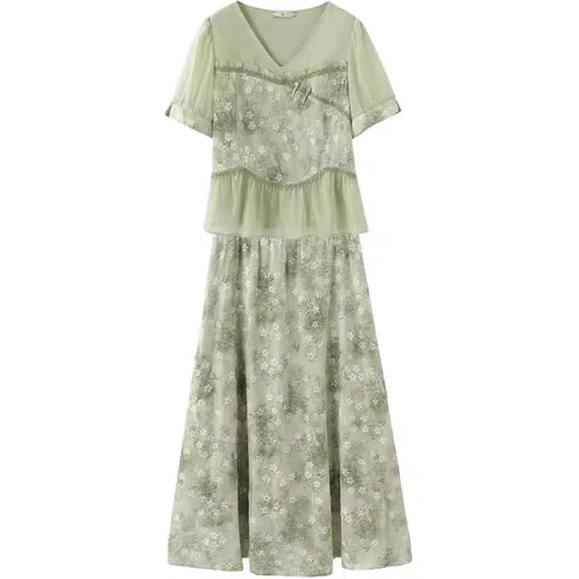 云妃秀 大码女装休闲套装时尚胖妹妹显瘦宽松韩版上衣裙子两件套夏季 女款