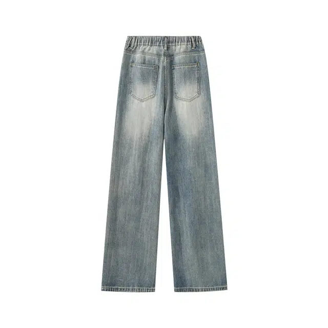 明尼凯 美式高街复古做旧水洗个性痞帅破坏风设计潮流简约时尚通勤日常百搭宽松垂感舒适透气无性别主义阔腿直筒破洞牛仔裤 男女同款