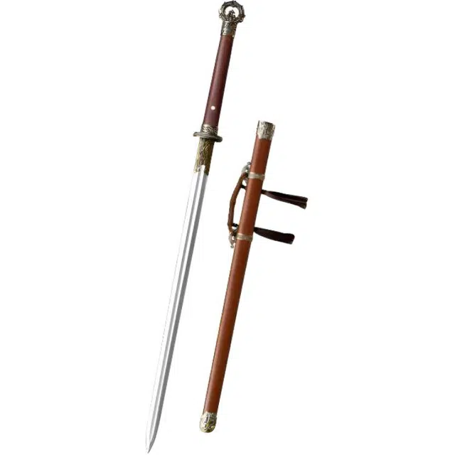 天子剑 环首唐横刀唐剑 高锰钢刃身合金雕刻装饰龙凤檀鞘柄 锁月逐影刀剑 未开刃 成品模型