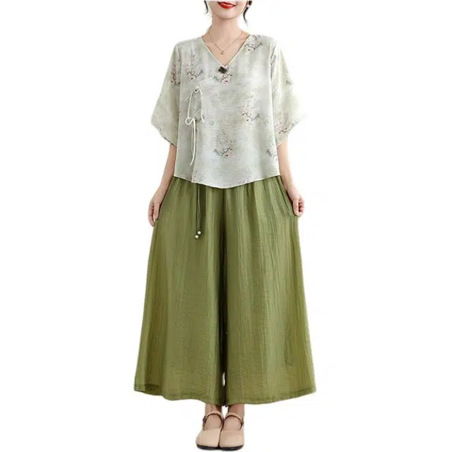 丝絮丝绸 新中式民国风茶服复古汉服简约休闲套装 女款