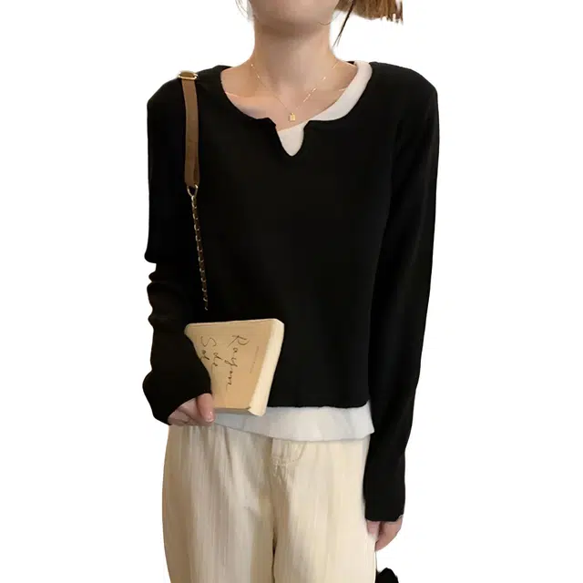 思蓓儿 韩版撞色假两件设计感洋气内搭针织衫 女款