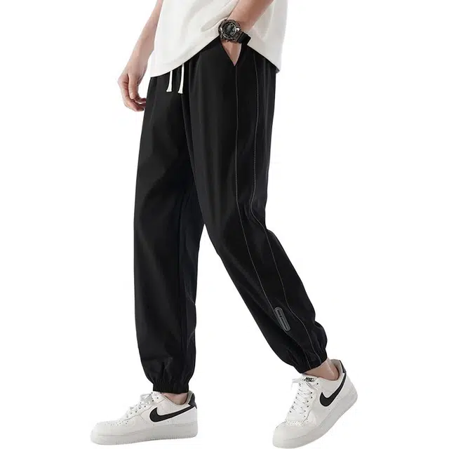 么宁 夏季薄款冰丝速干宽松束脚裤舒适透气简约百搭垂感个性痞帅九分休闲裤 男女同款