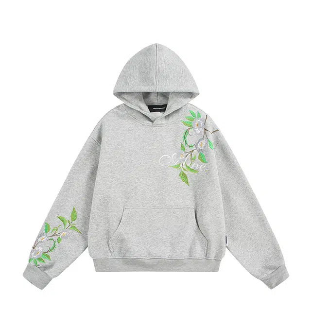 永言 小众复古衣服植物花卉刺绣设计感连帽外套春秋潮流百搭 卫衣 男女同款