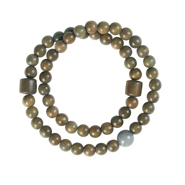 宣华意 两圈 国潮原创双层文艺檀香 混搭佛珠 绿檀 手串 男女同款情侣款