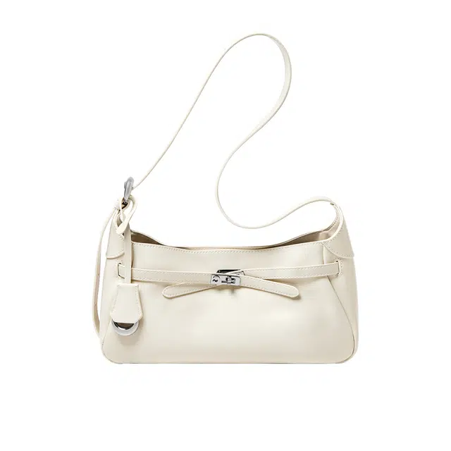 纳兰杜 慵懒松弛感通勤时尚潮流百搭高级感 牛皮拼合成革 腋下单肩包 女款 米白色/黑色