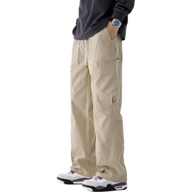 潮人榜 美式高街潮牌百搭大口袋户外山系登山运动弹力直筒阔腿伞兵工装拖地裤休闲裤 男女同款