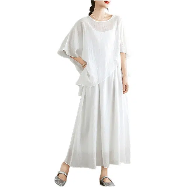 丝絮丝绸 文艺百搭吊带裙子两件套裙装套装 女款